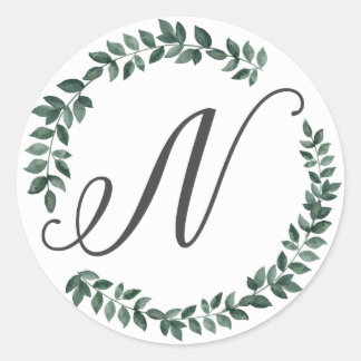 Buchstabe N Monogramm Minimalistischer botanischer Runder Aufkleber