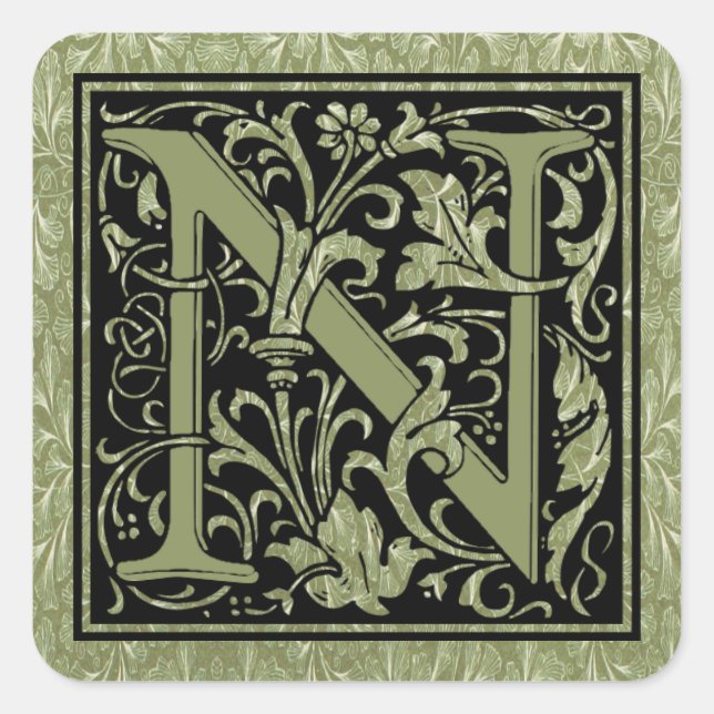 Buchstabe N Monogramm Quadratischer Aufkleber (Vorderseite)