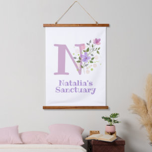 Buchstabe N plus Vorname mit Blumenmuster Wandteppich Mit Holzrahmen