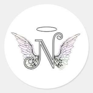 Buchstabe- Nanfangsmonogramm mit Engels-Flügeln u Runder Aufkleber