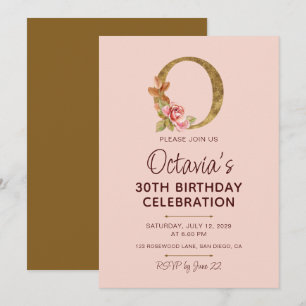 Buchstabe O Gold Monogramm Blush Rosa Rosen Einladung