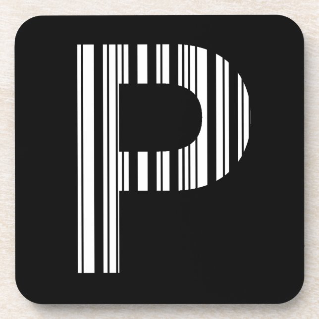 BUCHSTABE P BARCODE Erstes Anfangsbuchstaben-Barco Getränkeuntersetzer (Vorderseite)