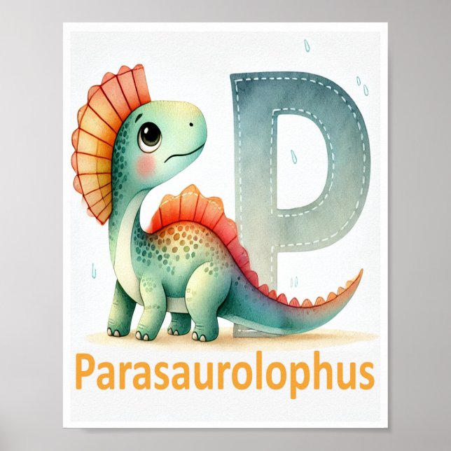 Buchstabe P, Dinosaur Alphabet Wasserfarben-Poster Poster (Vorne)