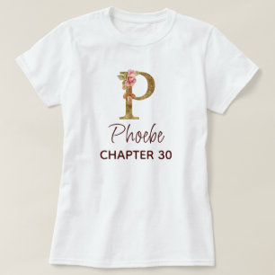 Buchstabe P Gold Monogramm Rosafarbene Rosen Gebur T-Shirt