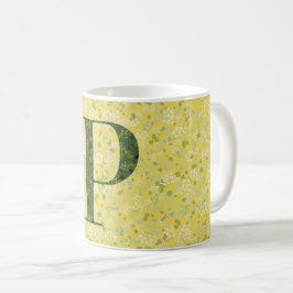 Buchstabe P hellgelbe und dunkelgrüne Freiheit Kaffeetasse