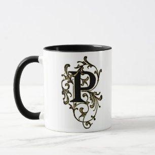 Buchstabe 'P' in goldenen Weinreben ummantelt - Ta Tasse