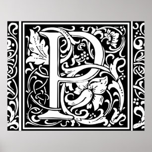 Buchstabe P Mittelalterliche Monogramm-Kunst Art N Poster