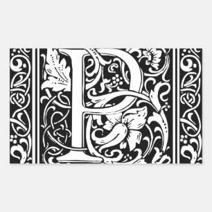 Buchstabe P Mittelalterliche Monogramm-Kunst Art N Rechteckiger Aufkleber