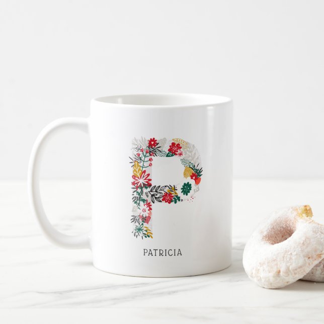 Buchstabe P | Monogramm-I-Tasse für den Blasenbrie Kaffeetasse (Mit Donut)