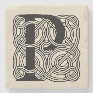 Buchstabe P Vintage-Keltischer Knotenmonogramm Steinuntersetzer