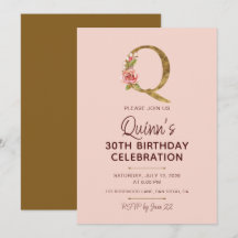 Buchstabe Q Gold Monogramm Blush Rosa Rosen