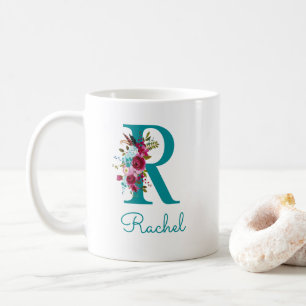 Buchstabe R Aquamarin rosa Kaffeetasse