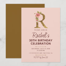 Buchstabe R Gold Monogramm Blush Rosa Rosen