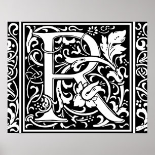 Buchstabe R Mittelalterliche Monogramm-Kunst Art N Poster