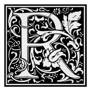 Buchstabe R Mittelalterliche Monogramm-Kunst Art N Poster