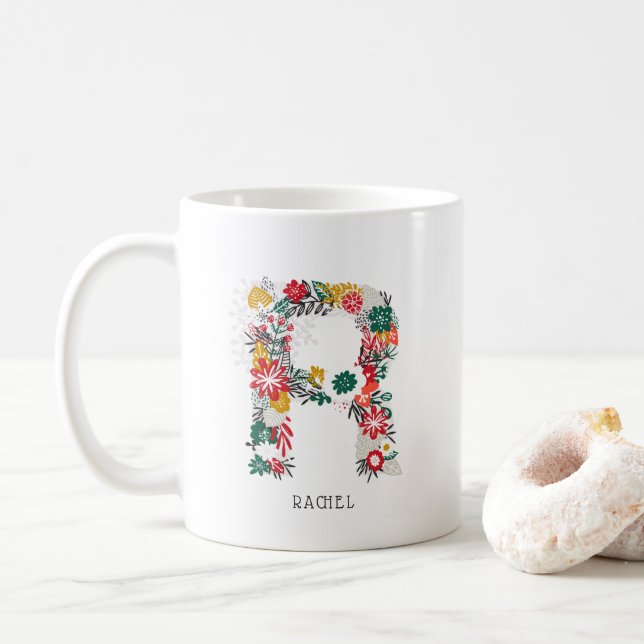 Buchstabe R | Monogramm-I-Tasse für den Blasenbrie Kaffeetasse (Mit Donut)