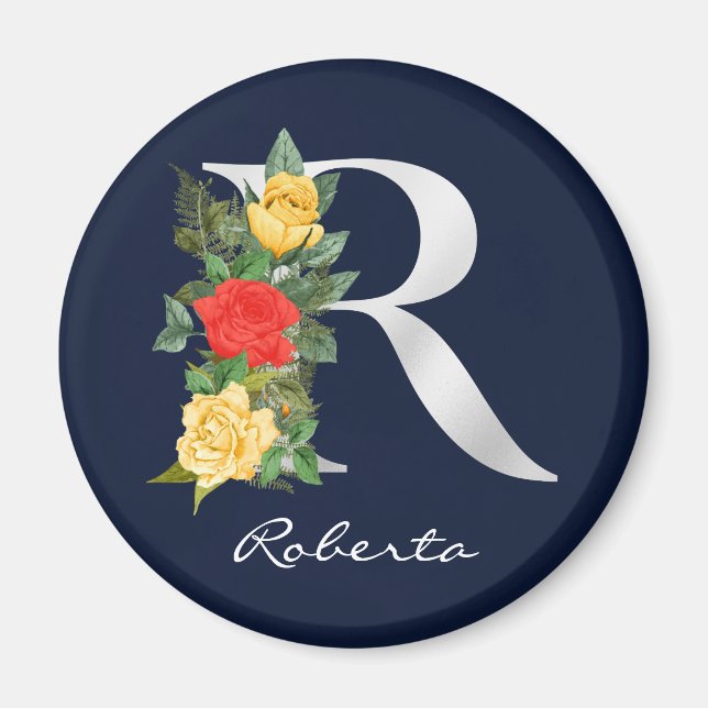 Buchstabe R | Name | Floral White Metallic Monogra Magnet (Vorne)