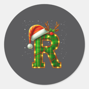 Buchstabe R Weihnachten Kariert Santa Hut Monogram Runder Aufkleber