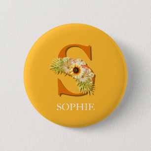 Buchstabe S Sonnenblume Florales Monogramm mit Nam Button