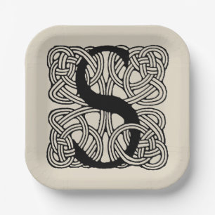 Buchstabe S Vintage-Keltischer Knoten-Monogramm Pappteller