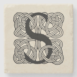 Buchstabe S Vintage-Keltischer Knoten-Monogramm Steinuntersetzer