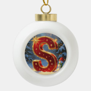 Buchstabe S Weihnachtsmann aus Schnee Personalisie Keramik Kugel-Ornament