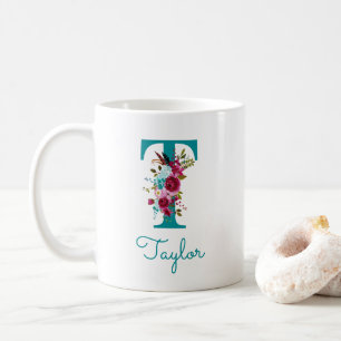 Buchstabe T Aquamarin rosa Kaffeetasse