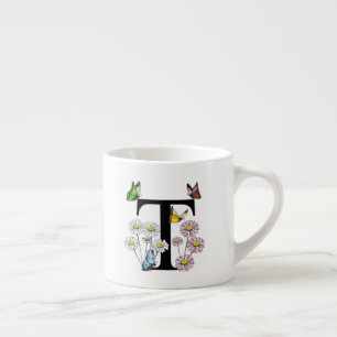 Buchstabe T Florales Schmetterlings-Monogramm Init Espressotasse