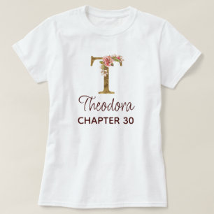 Buchstabe T Gold Monogramm Blush Rosa Rosen Geburt T-Shirt