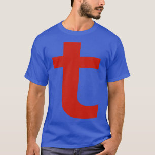 Buchstabe t in der minimalen Typografie des roten  T-Shirt