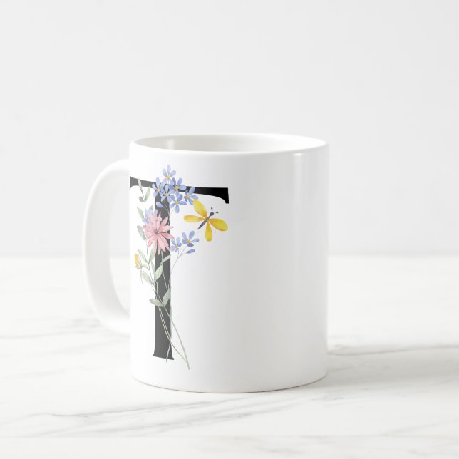 Buchstabe T mit Blumen Kaffeetasse (Vorderseite Links)