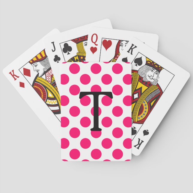 Buchstabe T mit rosa Polka-Punkten Spielkarten (Rückseite)