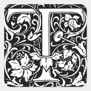 Buchstabe T Mittelalterliche Monogramm-Kunst Art N Quadratischer Aufkleber