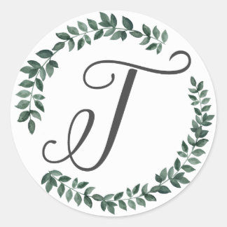 Buchstabe T Monogramm Minimalistischer botanischer Runder Aufkleber