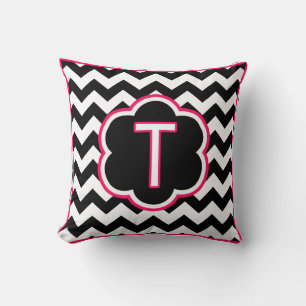 Buchstabe T Schwarz-Weiß-Chevron-Monogramm Kissen