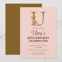 Buchstabe U Gold Monogramm Blush Rosa Rosen