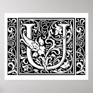 Buchstabe U Mittelalterliche Monogramm-Kunst Art N Poster