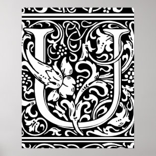 Buchstabe U Mittelalterliche Monogramm-Kunst Art N Poster
