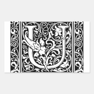 Buchstabe U Mittelalterliche Monogramm-Kunst im Ju Rechteckiger Aufkleber