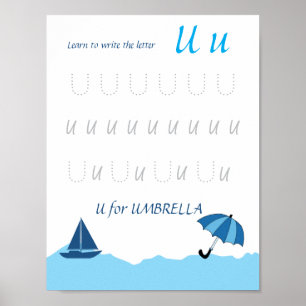 Buchstabe U Nachspurposter für Kinder Poster