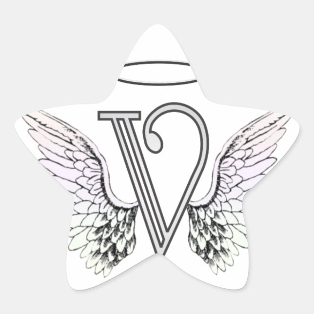 Buchstabe V Anfangsmonogramm mit Angel Wings & Hal Stern-Aufkleber (Vorderseite)