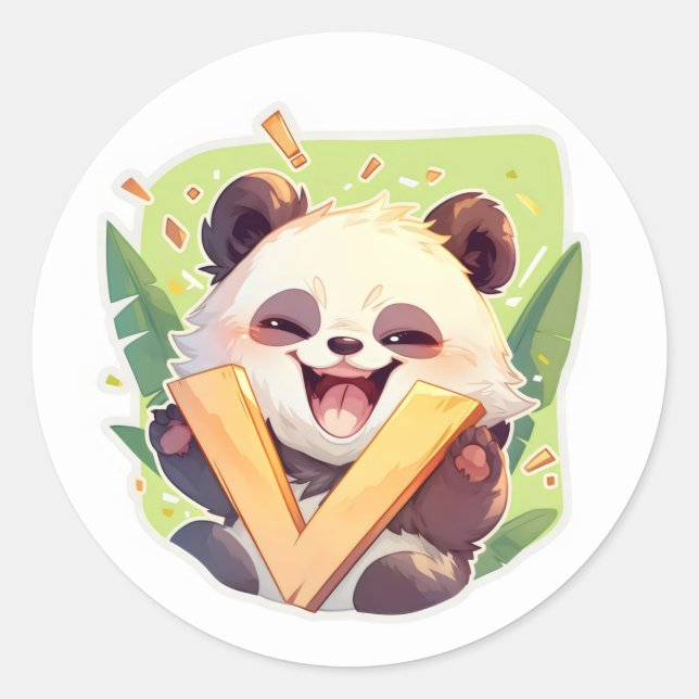Buchstabe V Anime Panda Runder Aufkleber (Vorderseite)