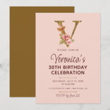 Buchstabe V Gold Monogramm Blush Rosa Rosen