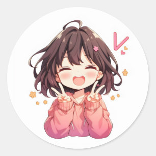 Buchstabe V Kawaii Anime Mädchen Runder Aufkleber