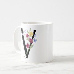 Buchstabe V mit Blumen Kaffeetasse
