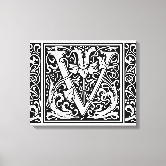 Buchstabe V Mittelalterliches Monogramm Jugendstil Leinwanddruck (Vorderseite)