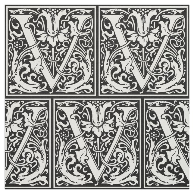 Buchstabe V Mittelalterliches Monogramm Jugendstil Stoff (Muster)