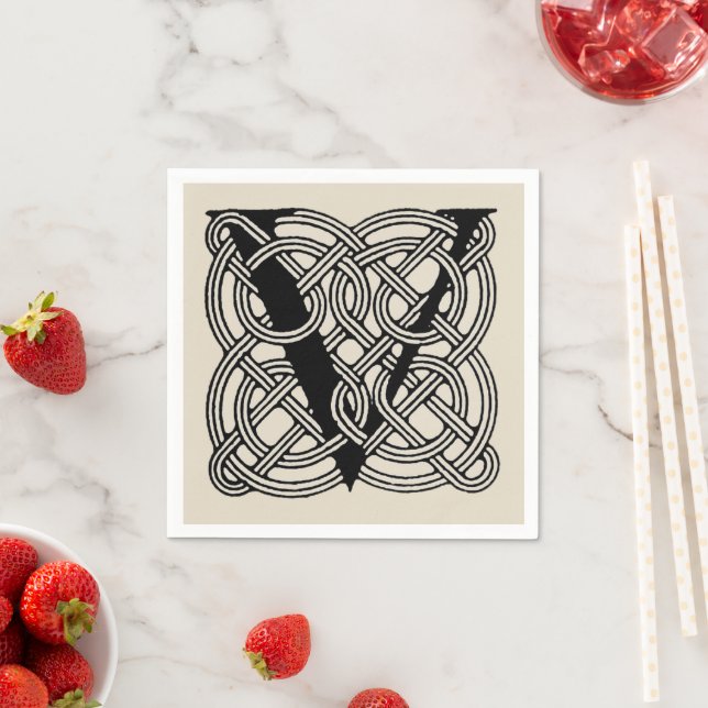 Buchstabe V Vintage Knotentonografie Serviette (Beispiel)