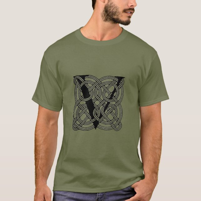 Buchstabe V Vintage Knotentonografie T-Shirt (Vorderseite)