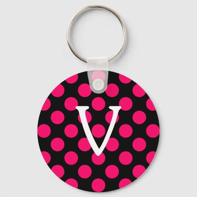 Buchstabe V zu den schwarz-rosa-Polka-Punkten Schlüsselanhänger (Vorderseite)